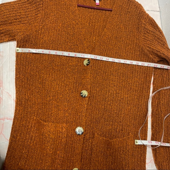 Rust orange knit button front chunky cardigan long - Picture 4 of 6